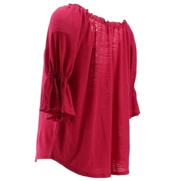 Laurie Felt Sleeve Detail Gauze Ruffle Peasant Top - Picture 4 of 6